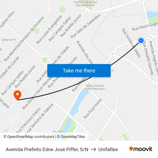 Avenida Prefeito Edne José Piffer, S/N to Unifafibe map