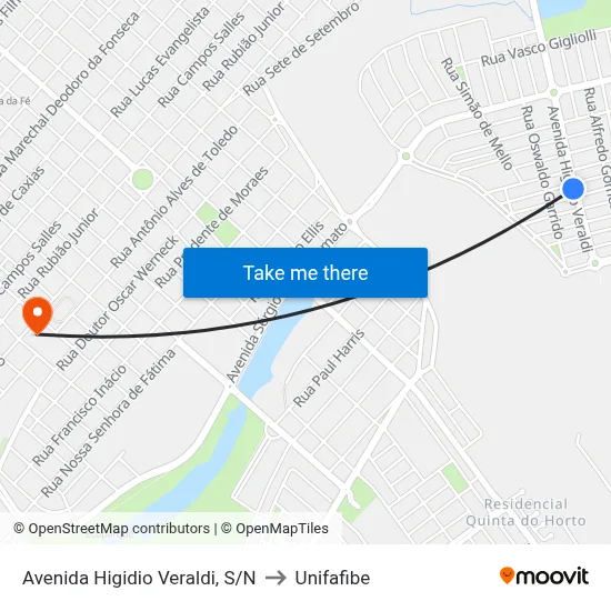 Avenida Higidio Veraldi, S/N to Unifafibe map