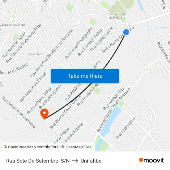 Rua Sete De Setembro, S/N to Unifafibe map