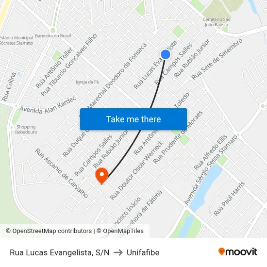 Rua Lucas Evangelista, S/N to Unifafibe map