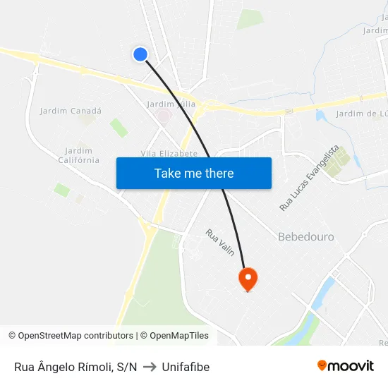 Rua Ângelo Rímoli, S/N to Unifafibe map