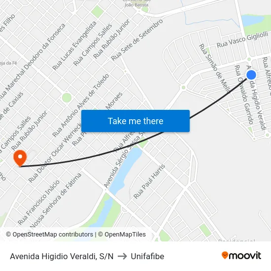 Avenida Higidio Veraldi, S/N to Unifafibe map