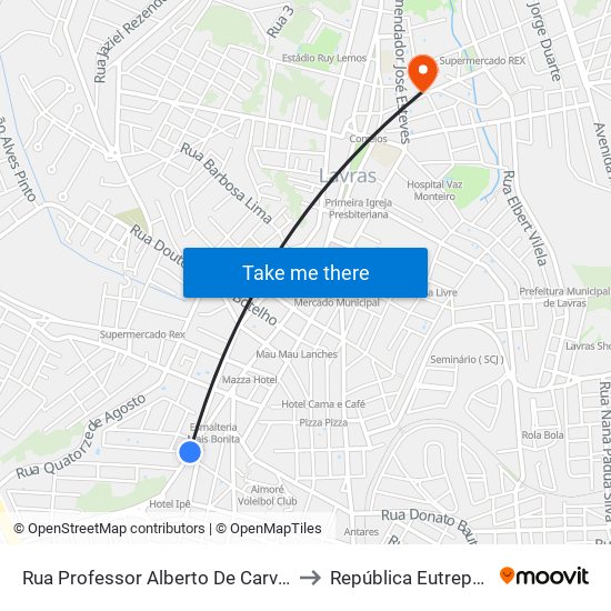 Rua Professor Alberto De Carvalho, 12 to República Eutrepsemia map