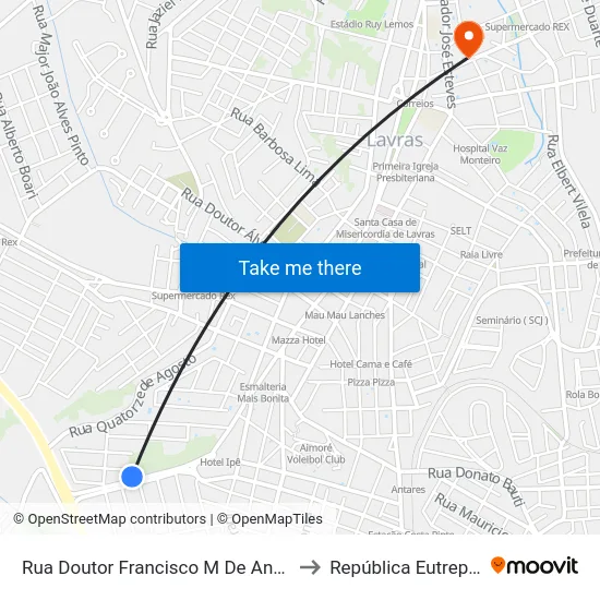 Rua Doutor Francisco M De Andrade 296 to República Eutrepsemia map