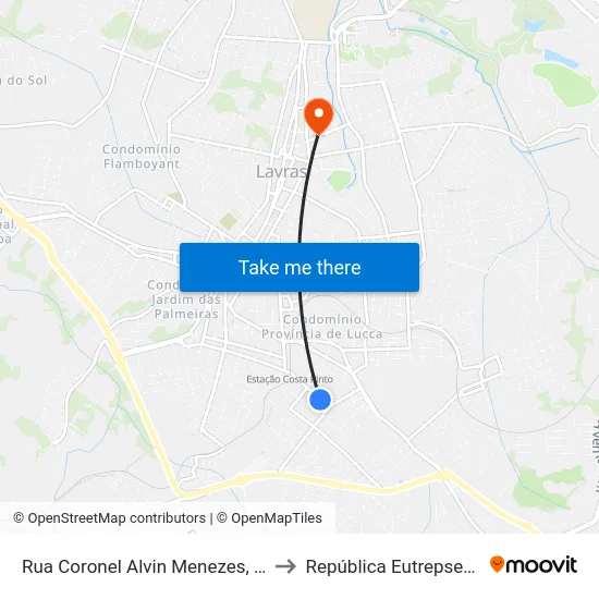 Rua Coronel Alvin Menezes, 318 to República Eutrepsemia map