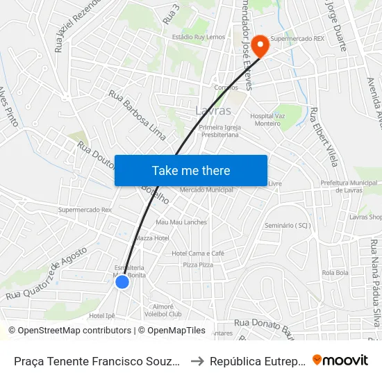 Praça Tenente Francisco Souza Lima, 55 to República Eutrepsemia map