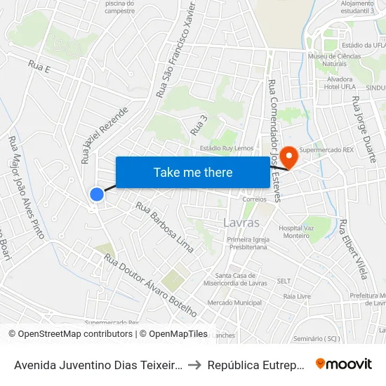 Avenida Juventino Dias Teixeira, 1629 to República Eutrepsemia map