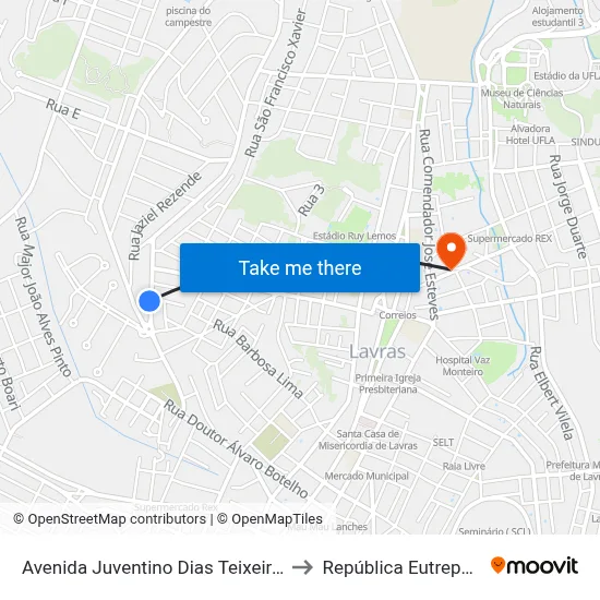 Avenida Juventino Dias Teixeira, 1480 to República Eutrepsemia map