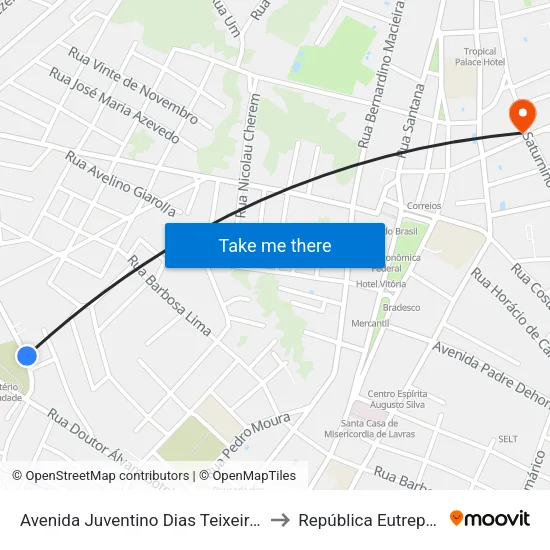 Avenida Juventino Dias Teixeira, 1749a to República Eutrepsemia map