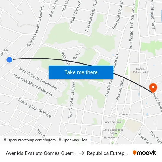 Avenida Evaristo Gomes Guerra, 1154 to República Eutrepsemia map
