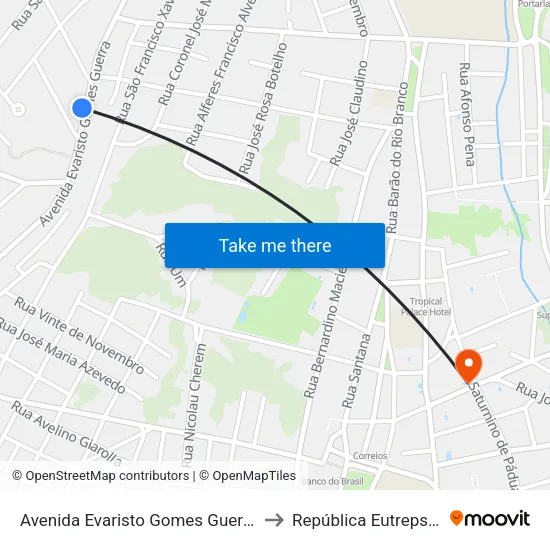 Avenida Evaristo Gomes Guerra, 720 to República Eutrepsemia map