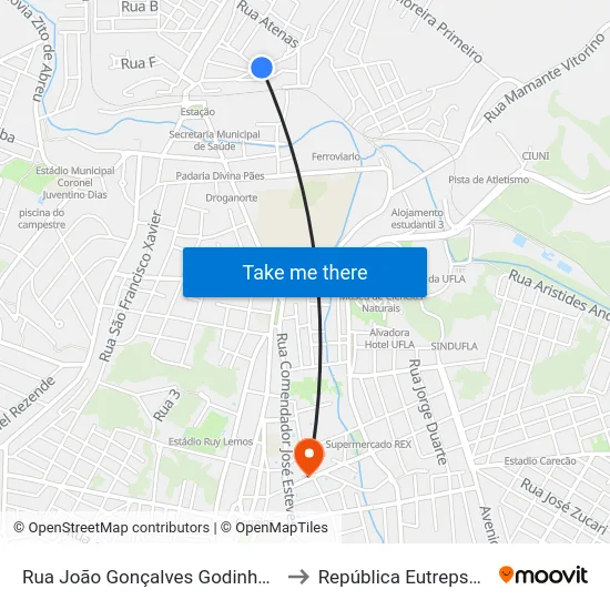 Rua João Gonçalves Godinho, 108 to República Eutrepsemia map