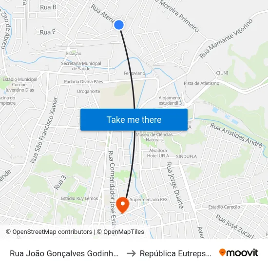 Rua João Gonçalves Godinho, 312 to República Eutrepsemia map