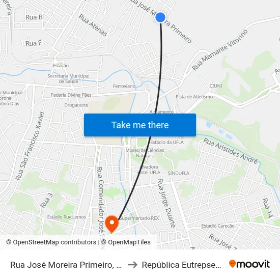 Rua José Moreira Primeiro, 355 to República Eutrepsemia map