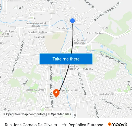Rua José Cornelo De Oliveira, 100 to República Eutrepsemia map