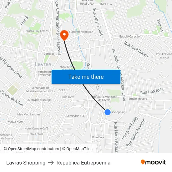 Lavras Shopping to República Eutrepsemia map