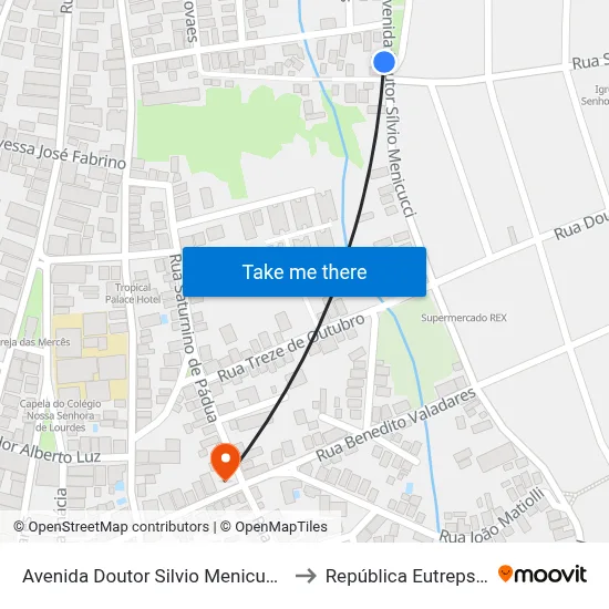 Avenida Doutor Silvio Menicuci, 2775 to República Eutrepsemia map