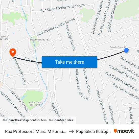 Rua Professora Maria M Fernandes, 350 to República Eutrepsemia map