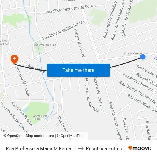 Rua Professora Maria M Fernandes, 350 to República Eutrepsemia map