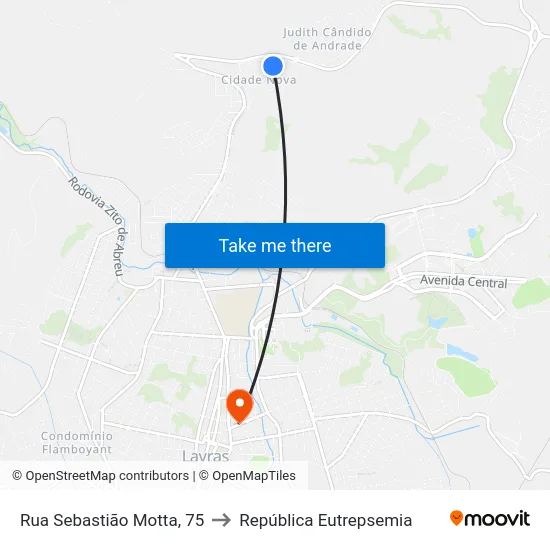 Rua Sebastião Motta, 75 to República Eutrepsemia map