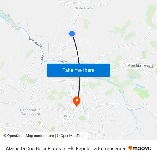 Alameda Dos Beija Flores, 7 to República Eutrepsemia map