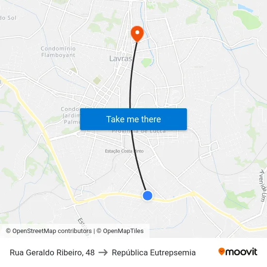 Rua Geraldo Ribeiro, 48 to República Eutrepsemia map