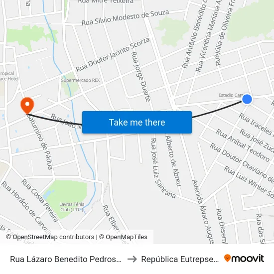 Rua Lázaro Benedito Pedrosa, 30 to República Eutrepsemia map