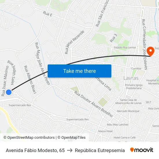 Avenida Fábio Modesto, 65 to República Eutrepsemia map