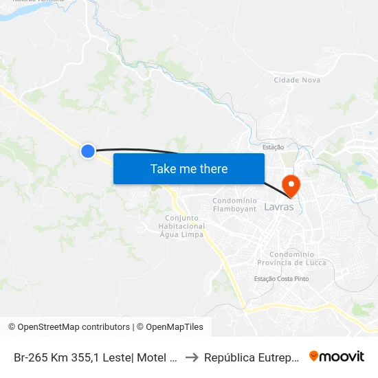 Br-265 Km 355,1 Leste| Motel Segredo to República Eutrepsemia map