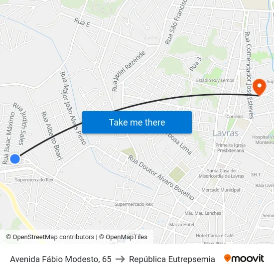 Avenida Fábio Modesto, 65 to República Eutrepsemia map