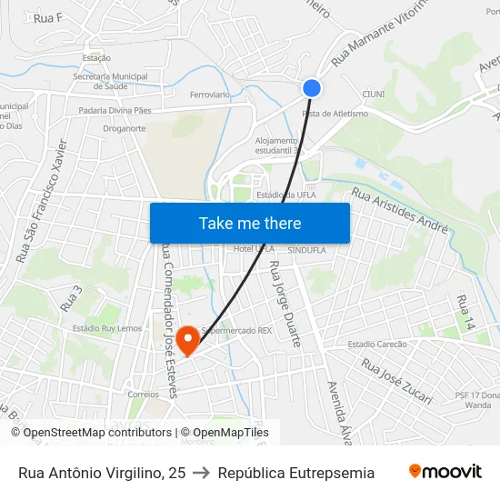 Rua Antônio Virgilino, 25 to República Eutrepsemia map