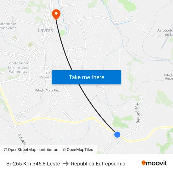 Br-265 Km 345,8 Leste to República Eutrepsemia map