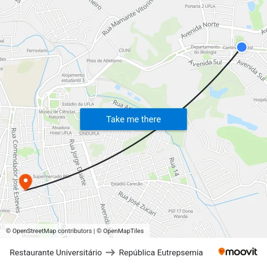 Restaurante Universitário to República Eutrepsemia map