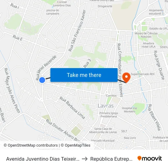 Avenida Juventino Dias Teixeira, 1410 to República Eutrepsemia map