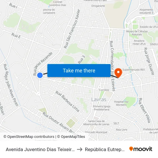 Avenida Juventino Dias Teixeira, 1349 to República Eutrepsemia map