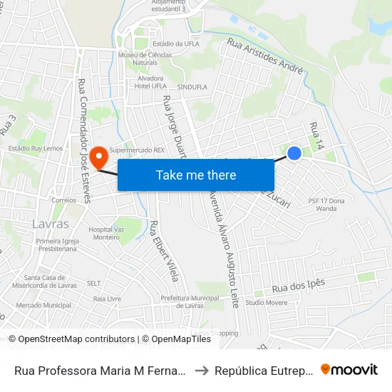 Rua Professora Maria M Fernandes, 565 to República Eutrepsemia map