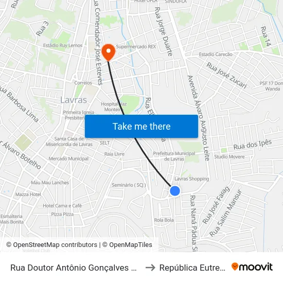 Rua Doutor Antônio Gonçalves De Faria, 137 to República Eutrepsemia map