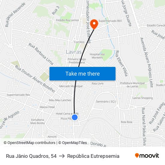 Rua Jânio Quadros, 54 to República Eutrepsemia map