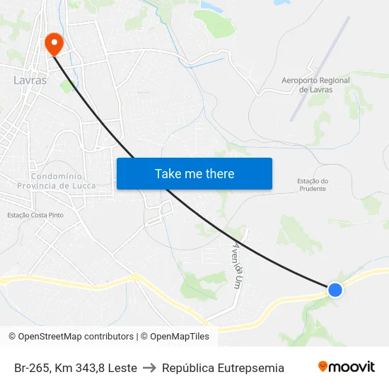 Br-265, Km 343,8 Leste to República Eutrepsemia map