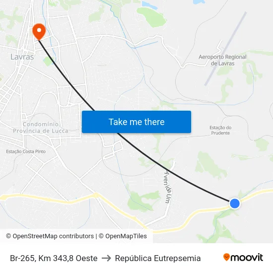 Br-265, Km 343,8 Oeste to República Eutrepsemia map