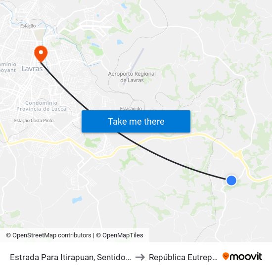 Estrada Para Itirapuan, Sentido Itirapuan to República Eutrepsemia map