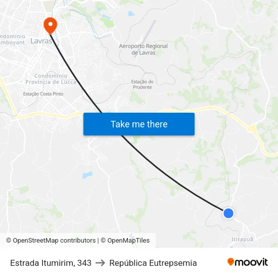 Estrada Itumirim, 343 to República Eutrepsemia map