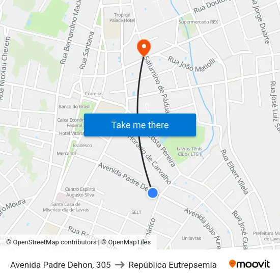 Avenida Padre Dehon, 305 to República Eutrepsemia map