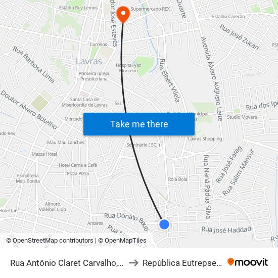Rua Antônio Claret Carvalho, 220 to República Eutrepsemia map
