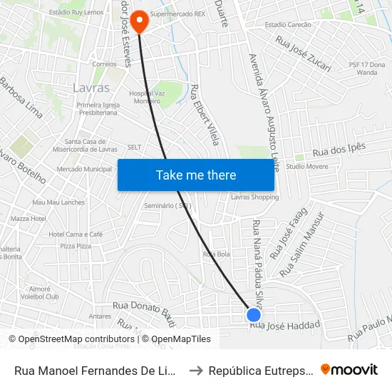Rua Manoel Fernandes De Lima, 440 to República Eutrepsemia map