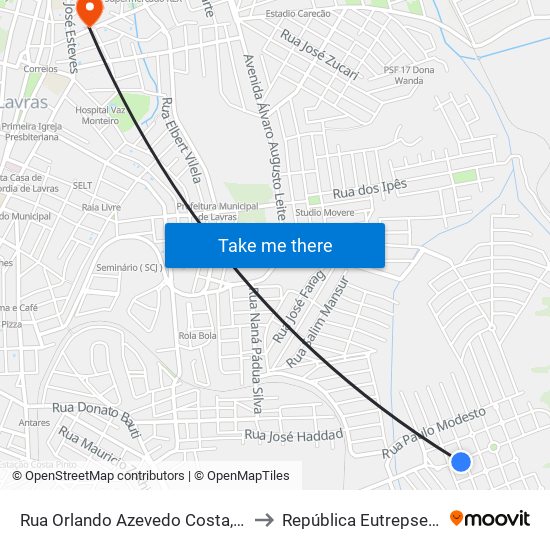 Rua Orlando Azevedo Costa, 182 to República Eutrepsemia map