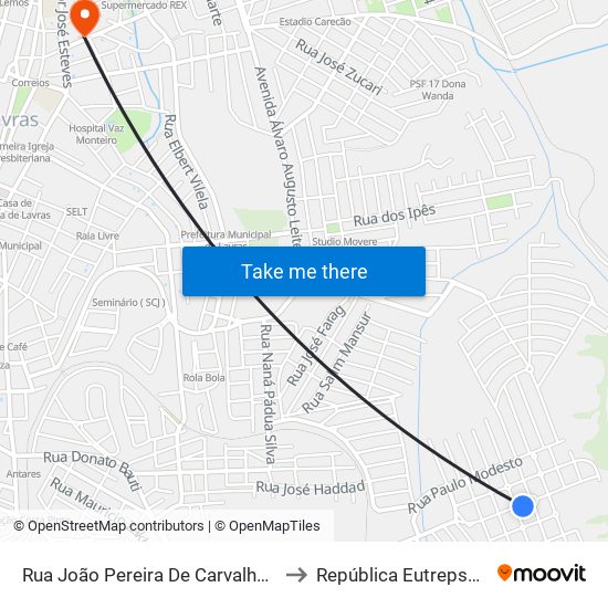 Rua João Pereira De Carvalho, 234 to República Eutrepsemia map