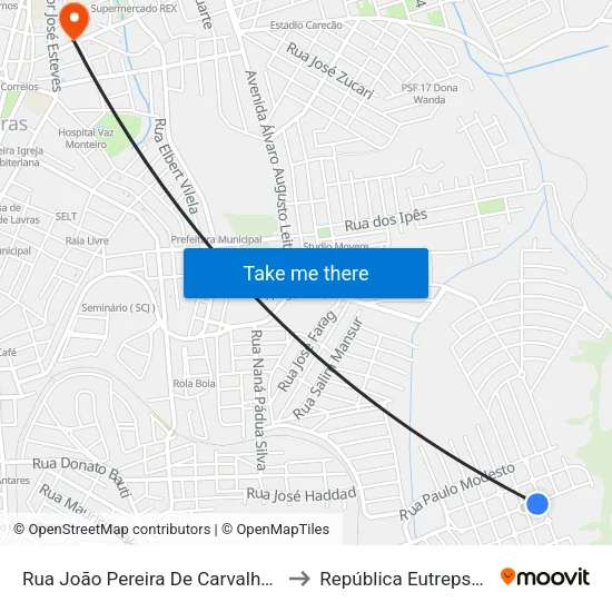 Rua João Pereira De Carvalho, 316 to República Eutrepsemia map