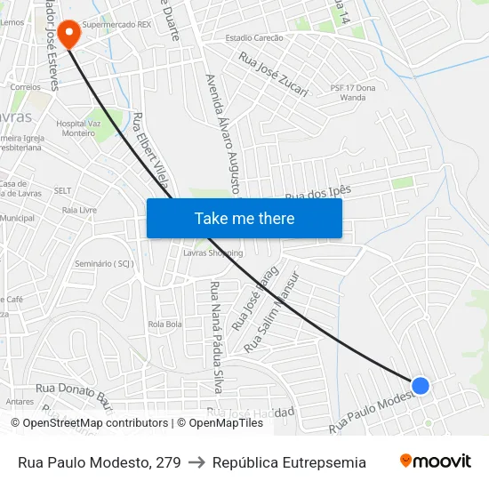 Rua Paulo Modesto, 279 to República Eutrepsemia map