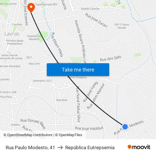Rua Paulo Modesto, 41 to República Eutrepsemia map